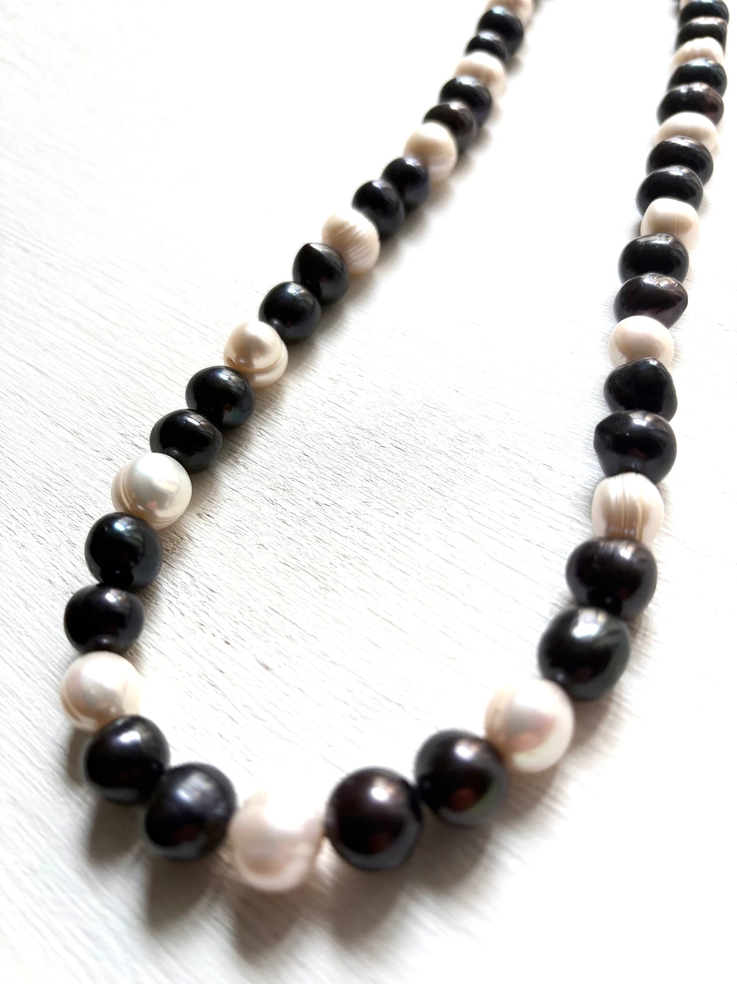 South Sea (Tonga) Cultured Black & White Baroque Pearl Necklace 11-13 mm
