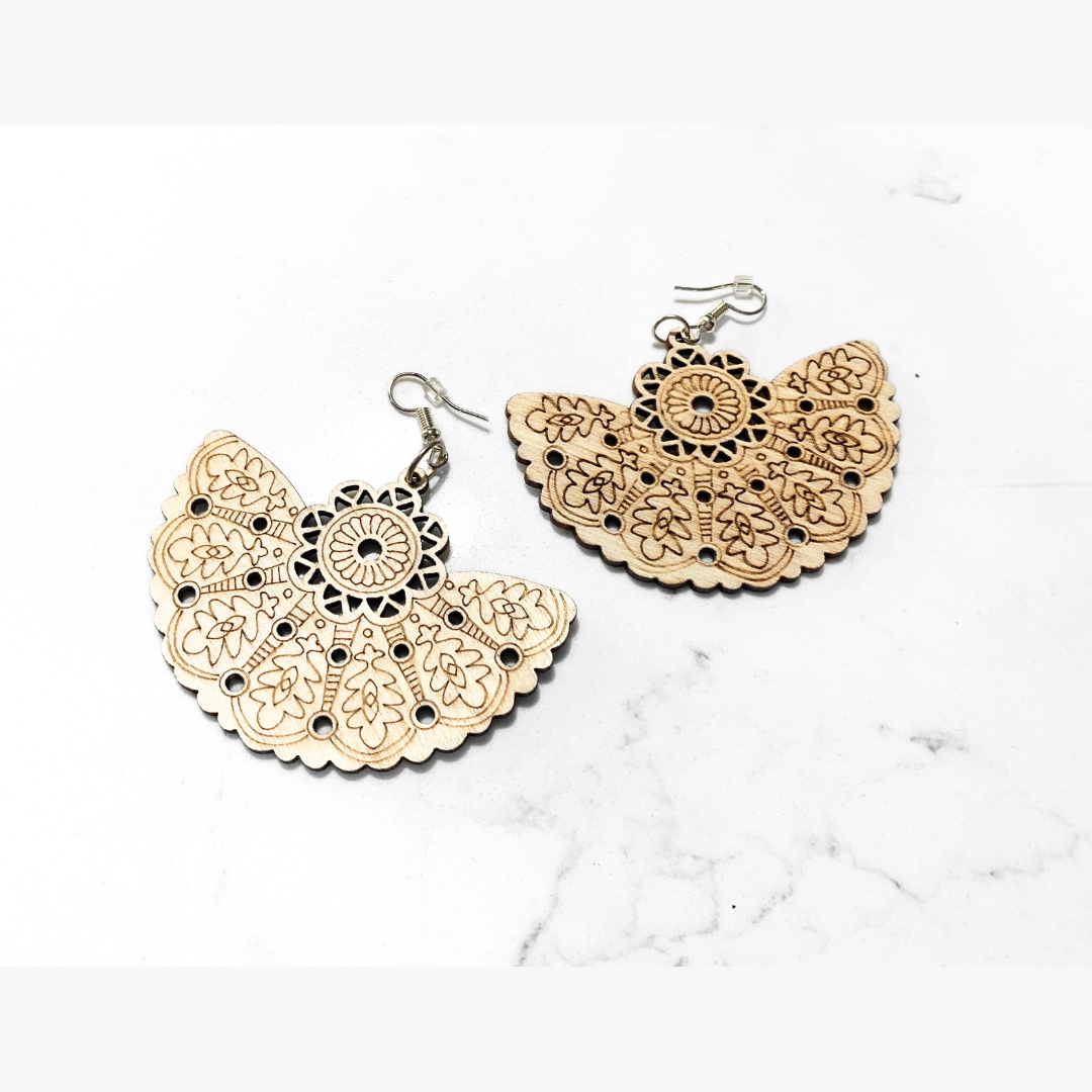 Carved Wood Fan Earrings