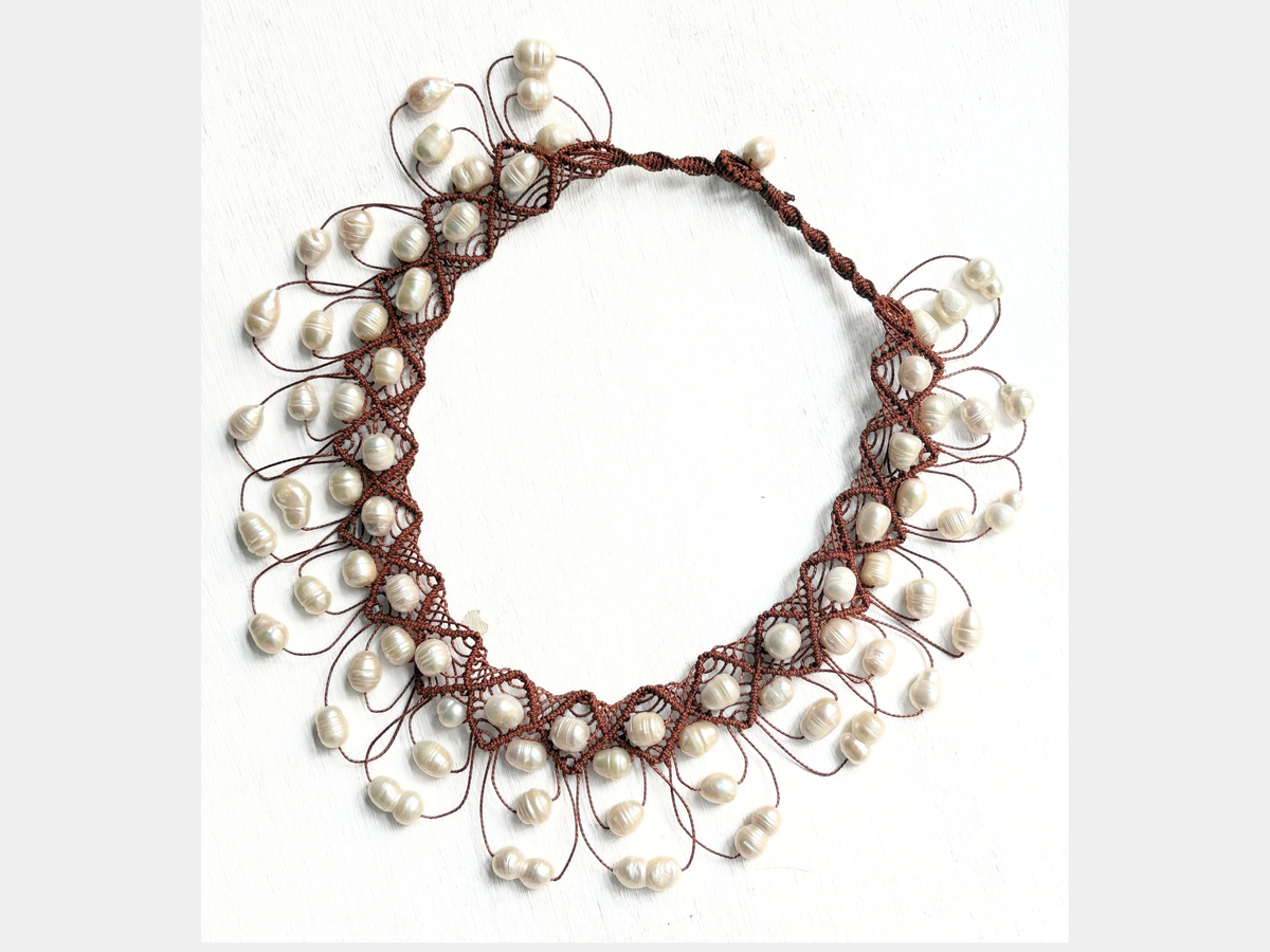 South Sea Cultured White Baroque Pearl Necklace & Earrings (Woven)