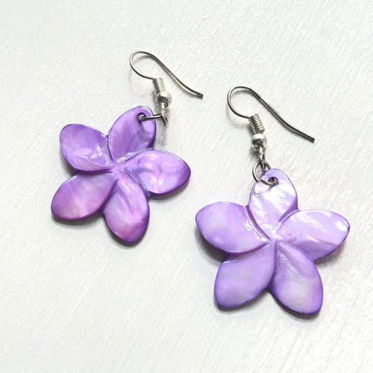 Plumeria Style Flower Mother of Pearl Shell Earrings (Lavender)