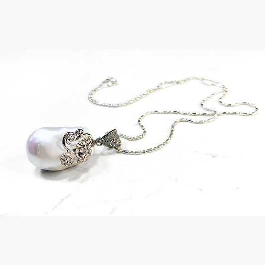 Cultured White Baroque Pearl Necklace