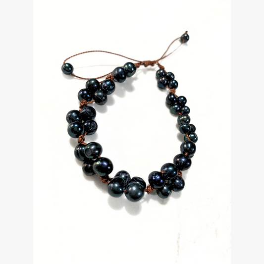 Cultured Black Baroque Pearls Woven Bracelet
