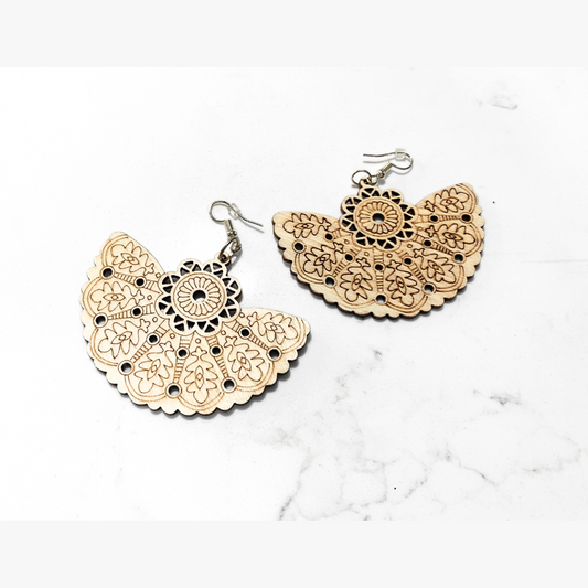 Carved Wood Fan Earrings