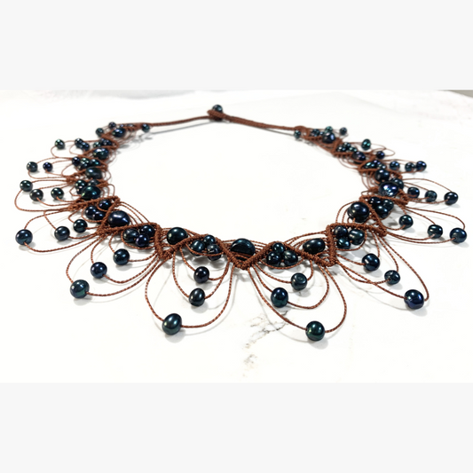 Tongan Cultured Black Pearls Woven Necklace