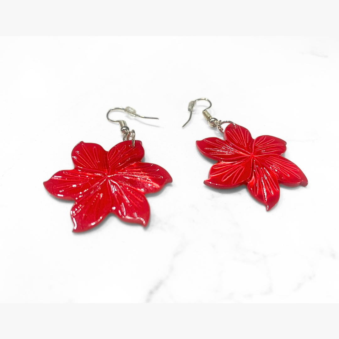 Floral Shell Earrings (Red, Pink, Blue & Black)
