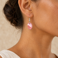"Pretty in Pink" Oval Shaped Shell Earrings worn by a model - AI-assisted styling illustration; scale is illustrative. Original product photographs are included in the gallery.