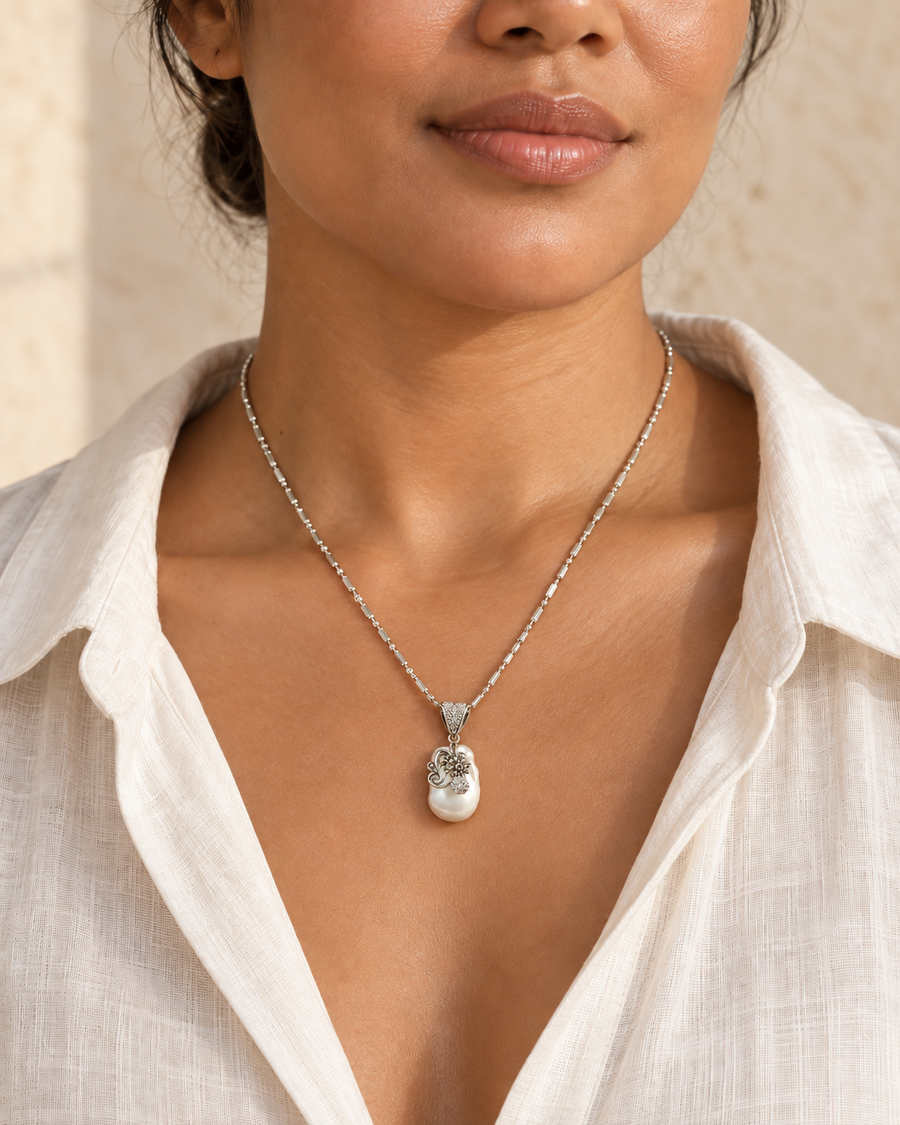 Cultured White Baroque Pearl Necklace