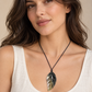 Leaf Shaped Shell Pendant — AI-generated model styling; scale illustrative