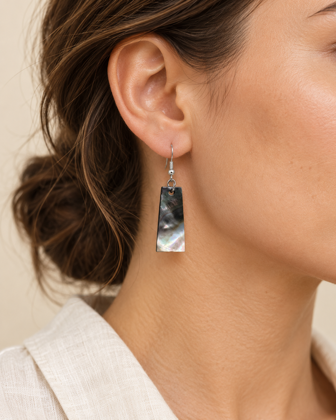 Mother of Pearl Shell Earrings — AI-generated model styling; scale illustrative