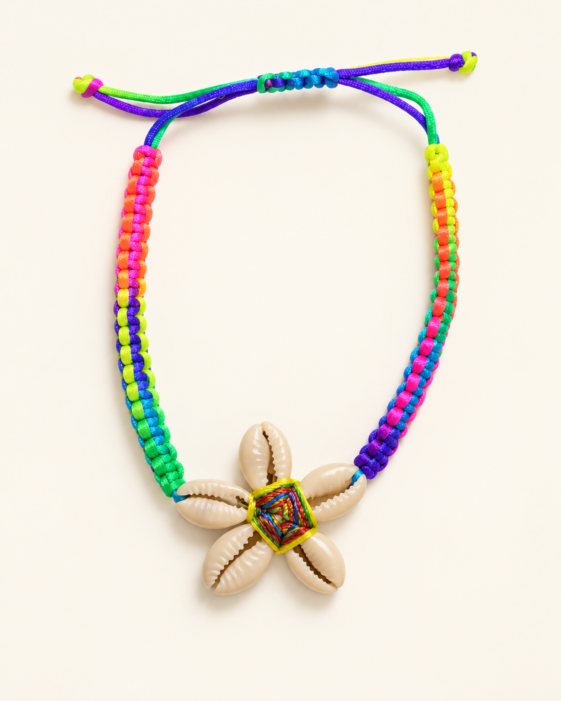 Braided Rainbow Bracelet With Shells — AI-restyled studio presentation based on the original product photograph