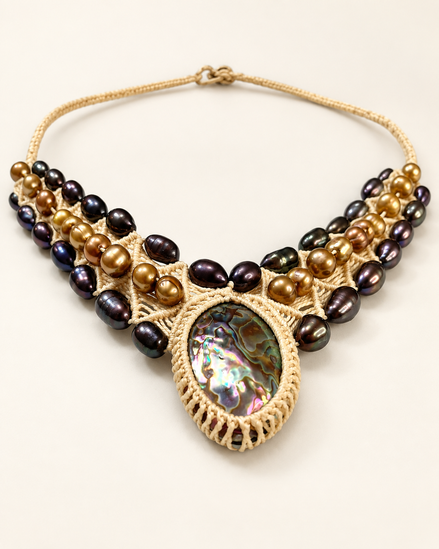 Bronze & Black Cultured Pearl Necklace & Earrings