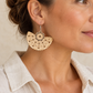 AI-generated styling illustration of Carved Wood Fan Earrings worn by a model. Refer to original product photographs for details; scale is illustrative.